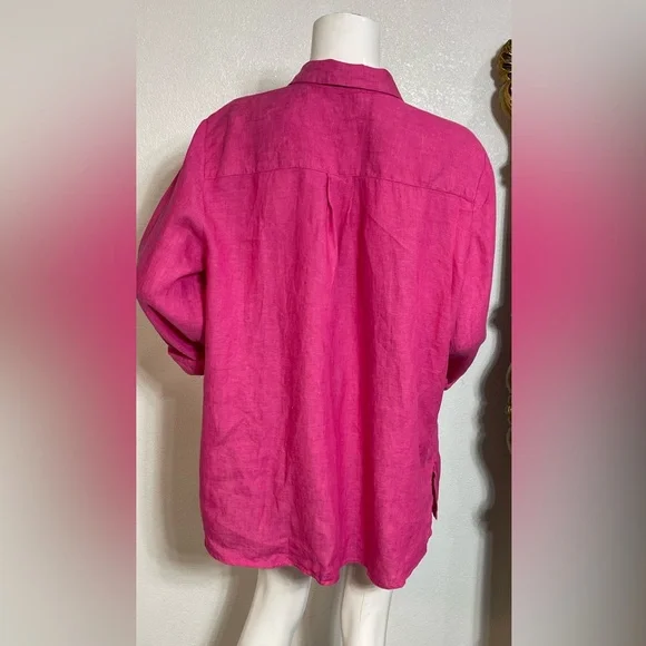 💯Linen Charter Club Fuchsia Button-Down Shirt - Picture 4 of 12
